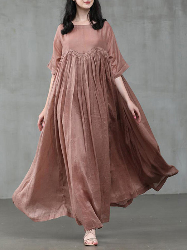 Vintage Solid Color Split-Joint Ruffled Maxi Dress