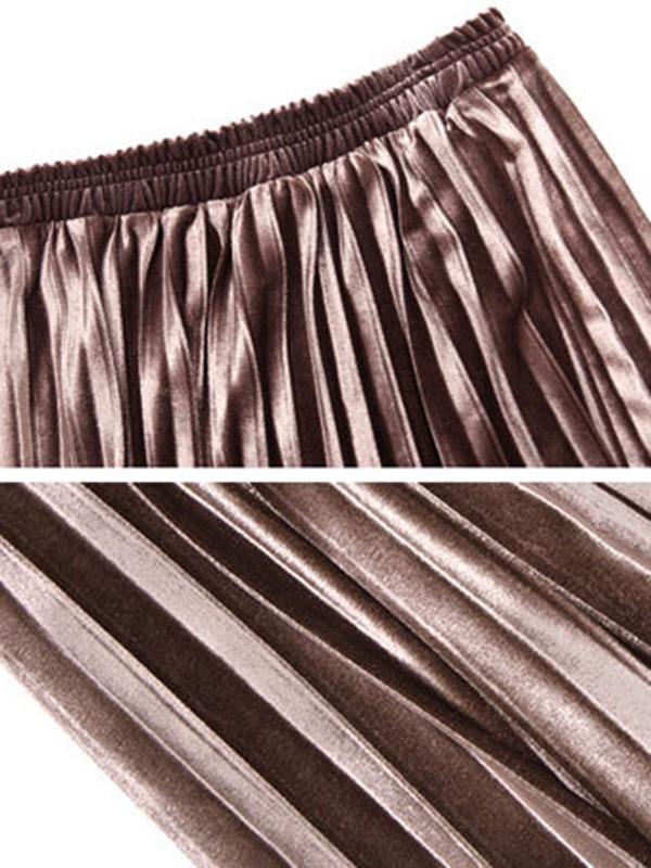 Solid Color High-Waist Pleated A-Line Skirt